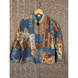 Alfred Dunner 16P Quilted Jacket‎ Floral Open-Front Long Sleeve Multicolor